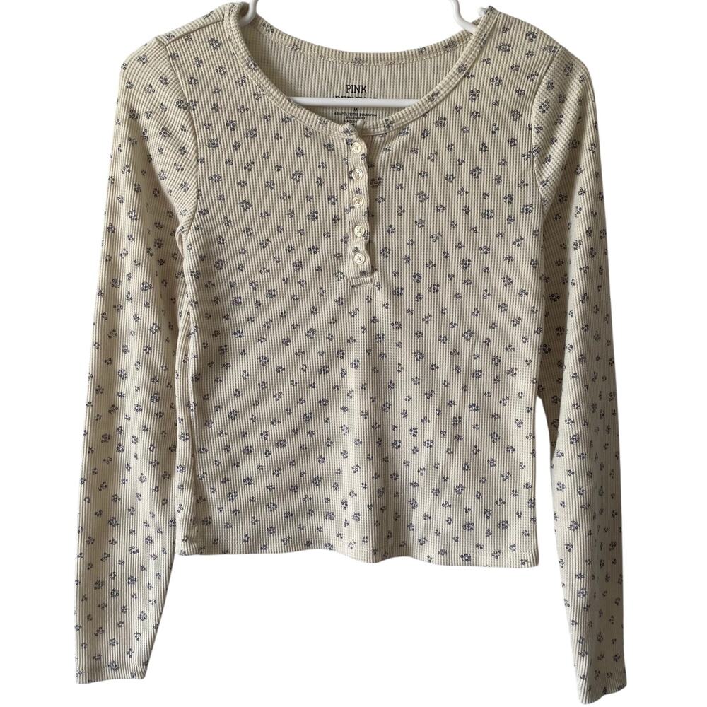 PINK REPUBLIC Ditsy Floral Waffle Knit Long Sleeve Top Cream Size Medium